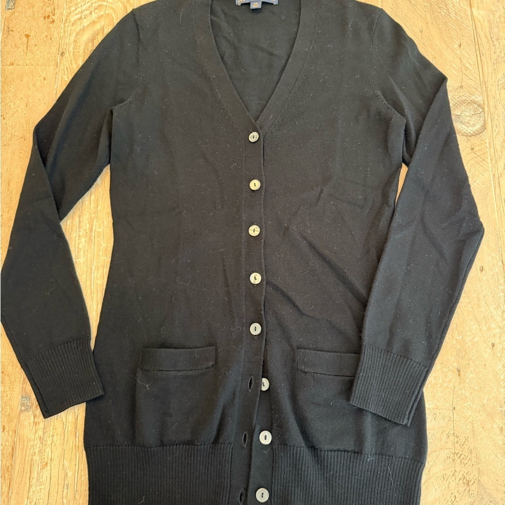 Brooks Brothers Long Line Black Cardigan button front XS